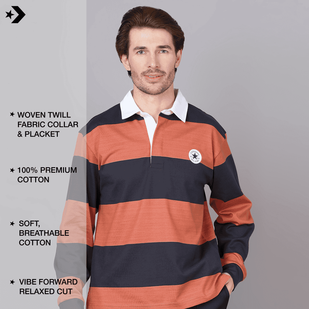 Rugby Striped Long Sleeve Polo T-shirt